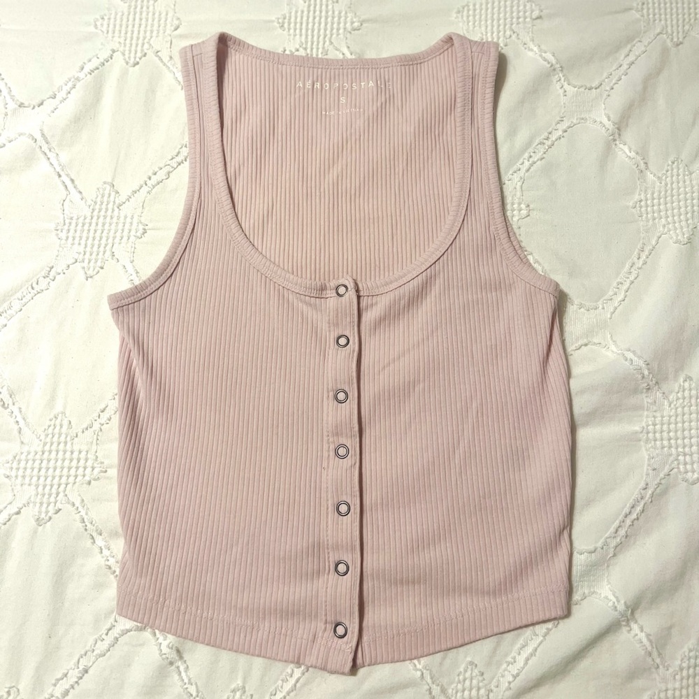 light pink aeropostale button up cropped tank top